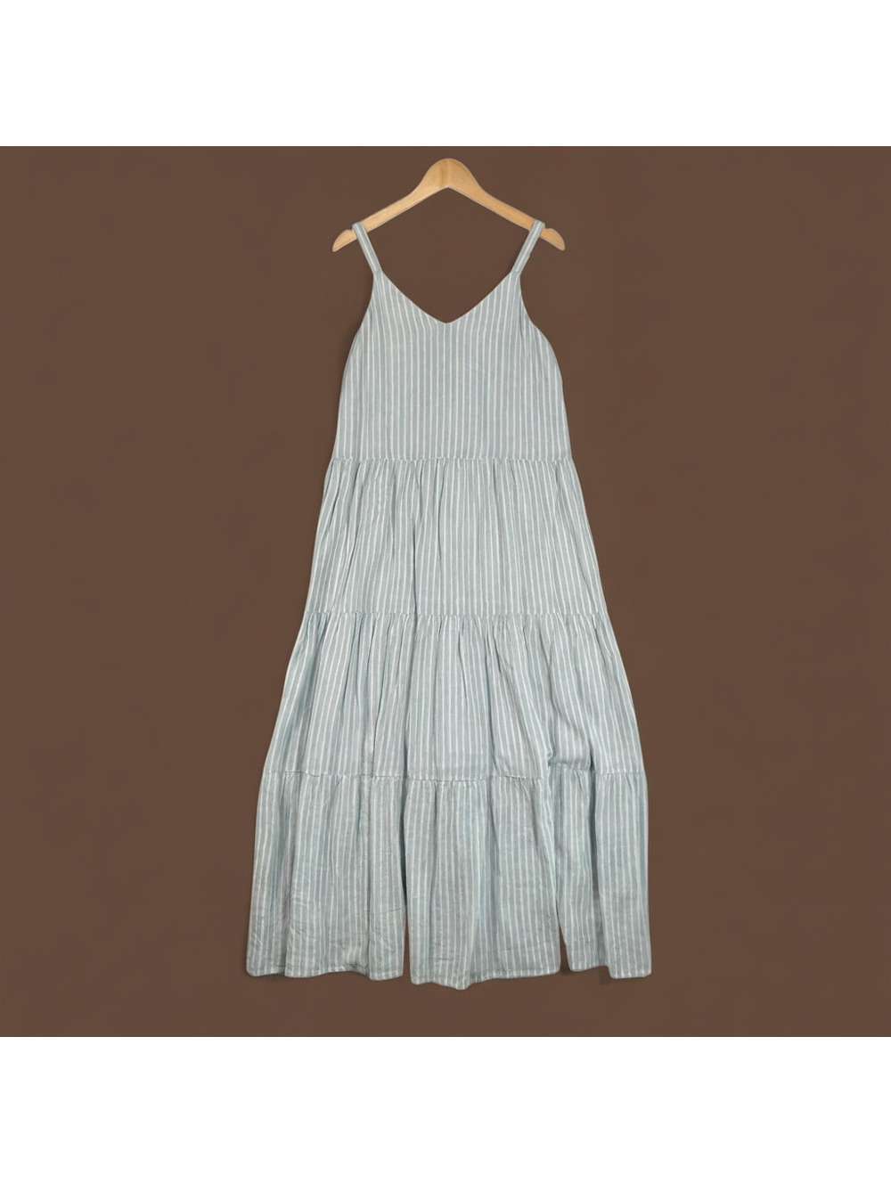 Splendid Women's Blue & White Striped Linen Blend Tiered Cami Maxi Dress Size M